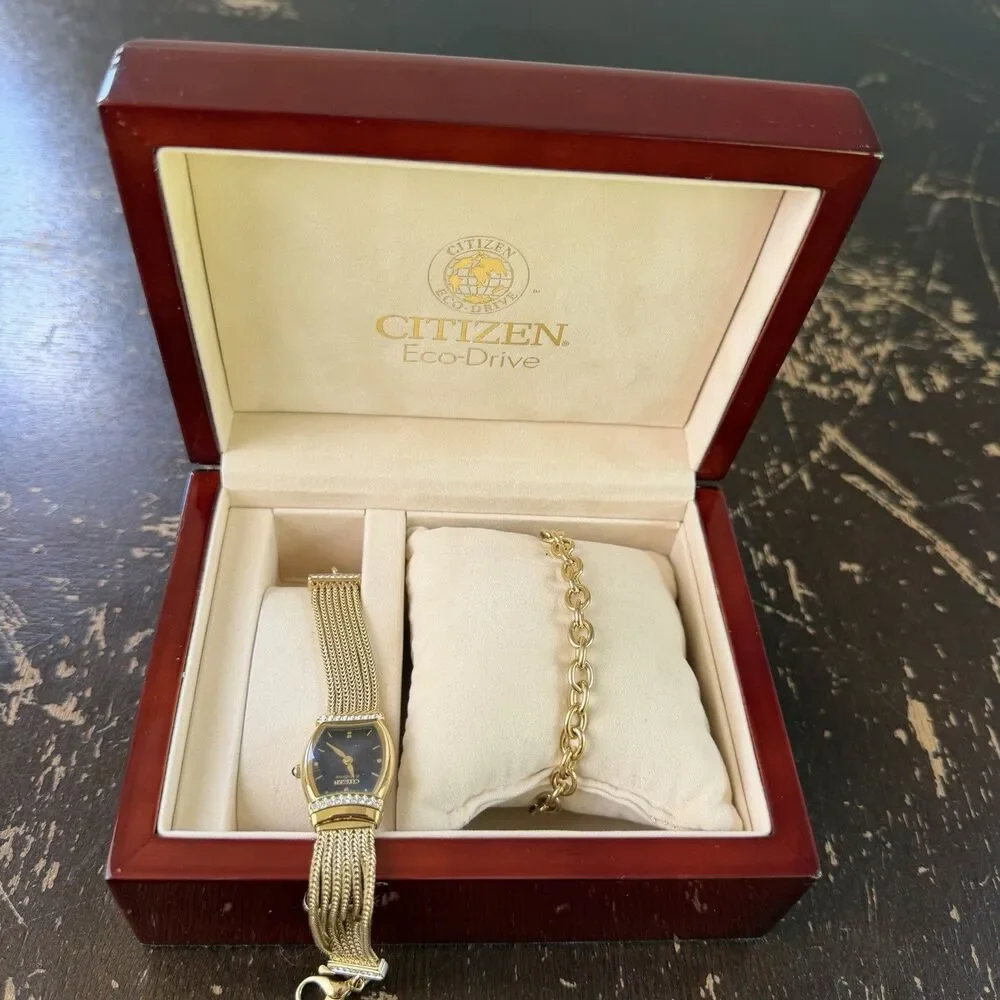 Citizen Eco-Drive Womens Mesh Bracelet Watch Black Dial Original Box Parts Only
